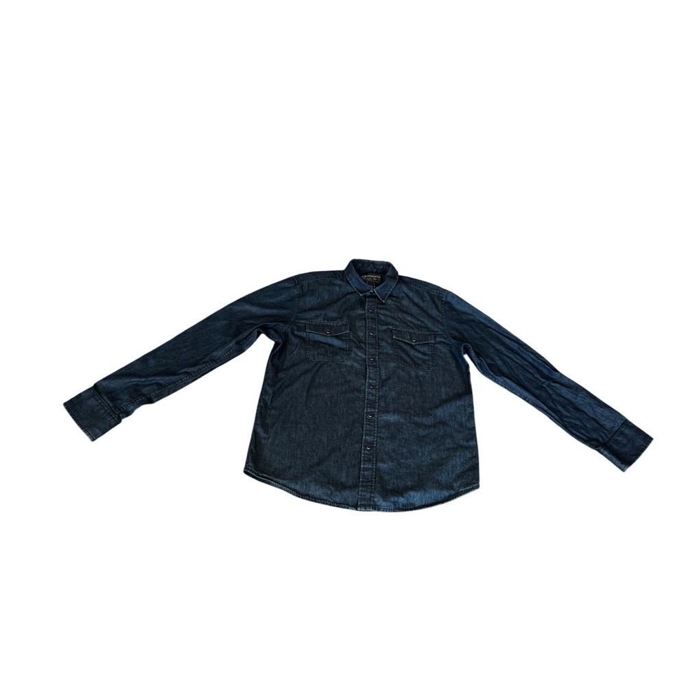 American Rag Mens Dark Wash Denim Long Sleeve Snap Button Down Shirt Medium